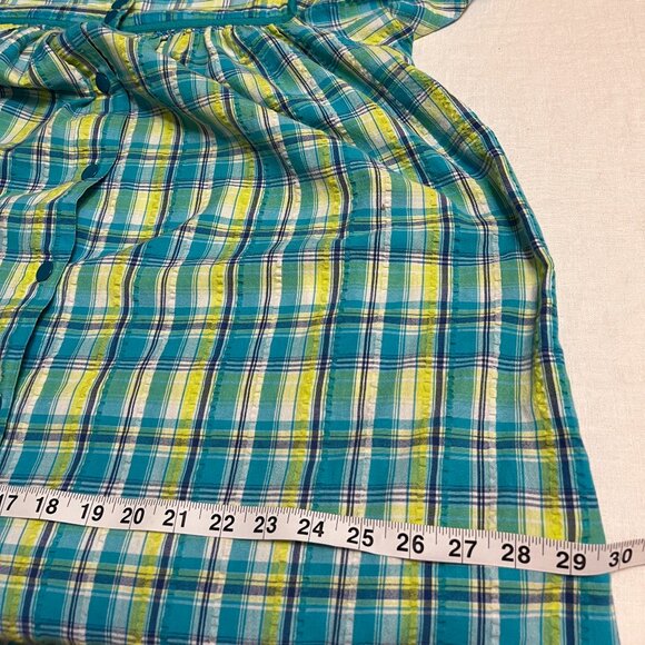 Go Softly Patio Women's Sleepwear Dress Green Plaid Short Sleeve Snap Size M - Picture 9 of 11